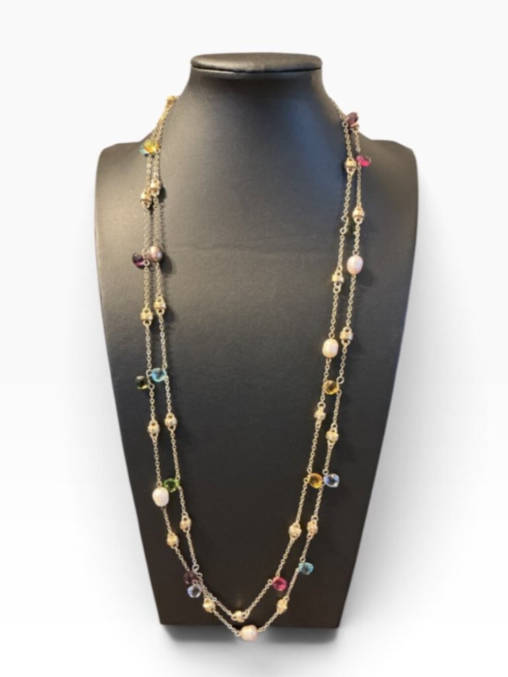 Unsigned Glass Chip Pearl Gold Tone Necklace 29 Inches